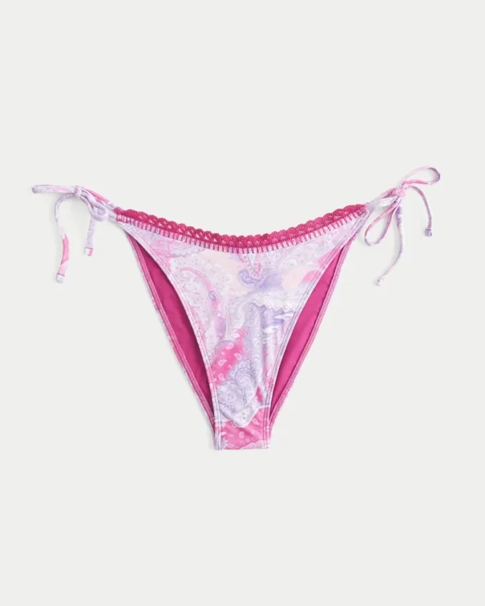 Bas de bikini audacieux avec bordure style crochet et liens sur les côtés