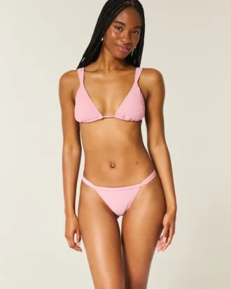 Bas de bikini smocké à coupe haute et échancrée