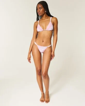 Bas de bikini smocké à coupe haute et échancrée