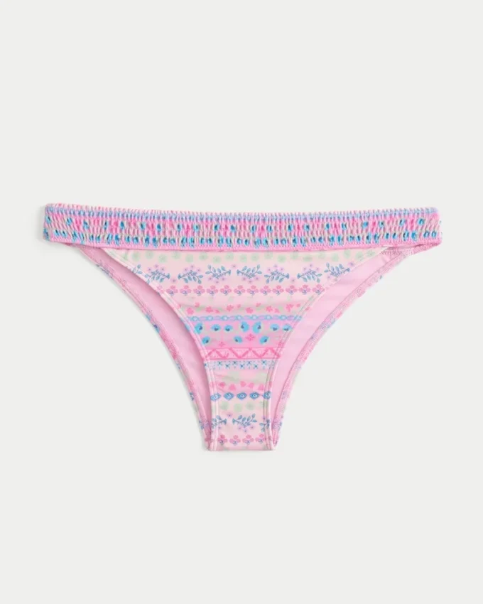 Bas de bikini smocké à taille haute et échancré