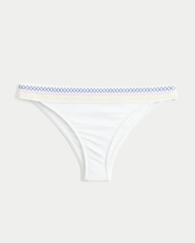 Bas de bikini smocké à taille haute et échancré