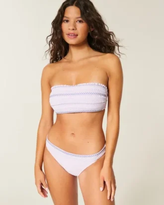 Bas de bikini smocké à taille haute et échancré