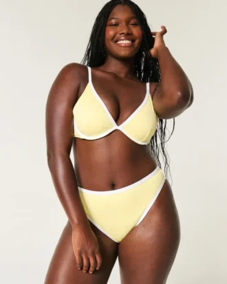 Bas de bikini taille haute à jambes échancrées et cheeks ribbés