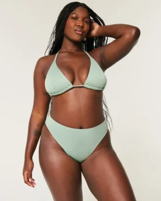 Bas de bikini taille haute à jambes échancrées et cheeks ribbés