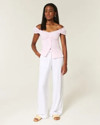 Blouse en popeline à épaules dénudées