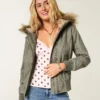 Blouson aviateur doublé de fausse fourrure Blouson aviateur doublé de fausse fourrure