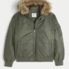 Blouson bomber zippé avec bordure en fausse fourrure Blouson bomber zippé avec bordure en fausse fourrure