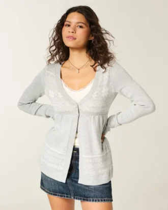 Cardigan babydoll à manches longues