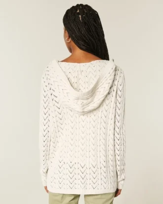 Cardigan à capuche, mailles ouvertes, sans fermeture