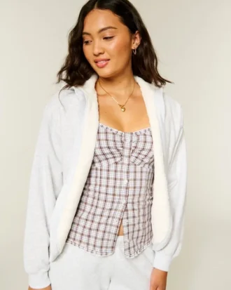 Cardigan en polaire sans fermeture doublé de fausse fourrure
