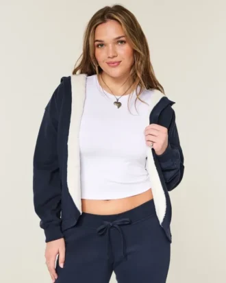 Cardigan en polaire sans fermeture doublé de fausse fourrure