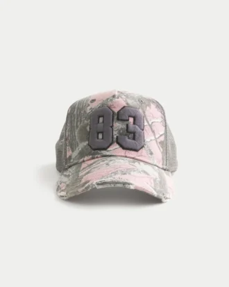 Casquette trucker rose à motif camouflage
