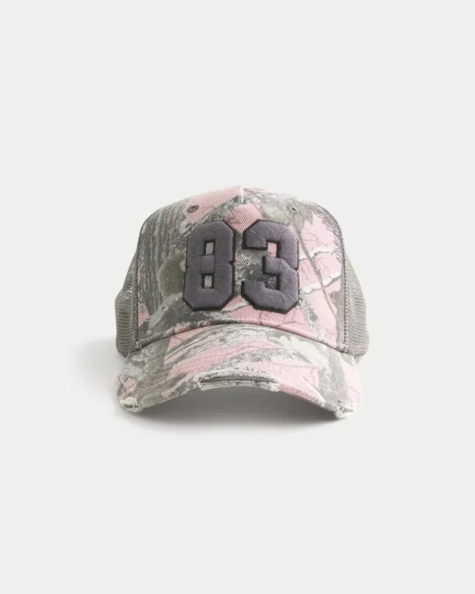 Casquette trucker rose à motif camouflage