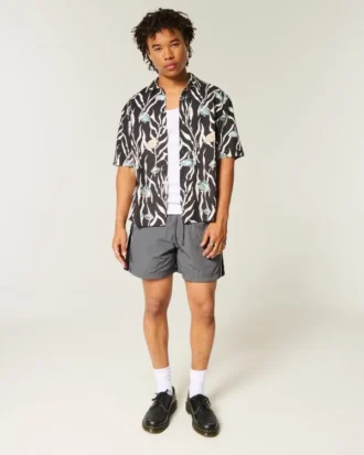 Chemise ample en lin mélangé à motif poissons tropicaux