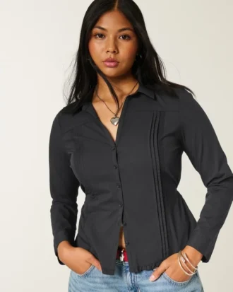 Chemise boutonnée avec empiècement en dentelle