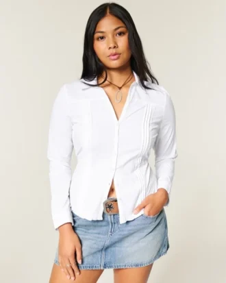 Chemise boutonnée avec empiècement en dentelle