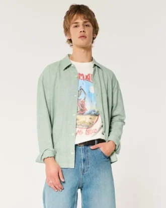 Chemise boutonnée en lin mélangé