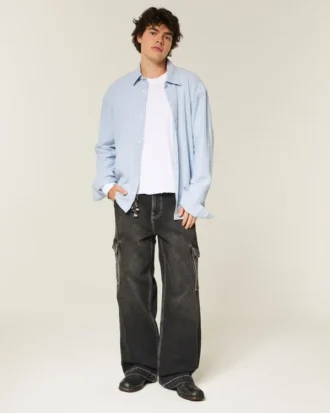 Chemise boutonnée en lin mélangé