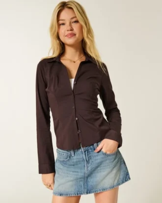 Chemise boutonnée en popeline extensible