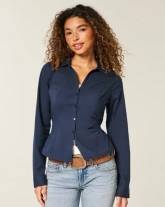 Chemise boutonnée en popeline extensible