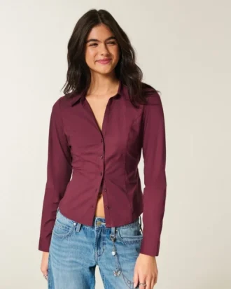 Chemise boutonnée en popeline extensible