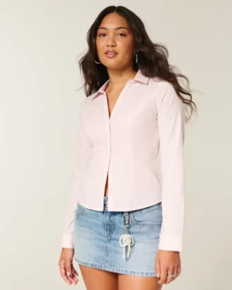 Chemise boutonnée en popeline extensible