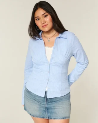 Chemise boutonnée en popeline extensible