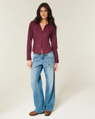 Chemise boutonnée en popeline extensible