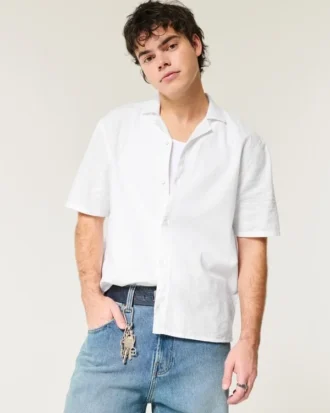 Chemise courte à manches courtes en lin mélangé