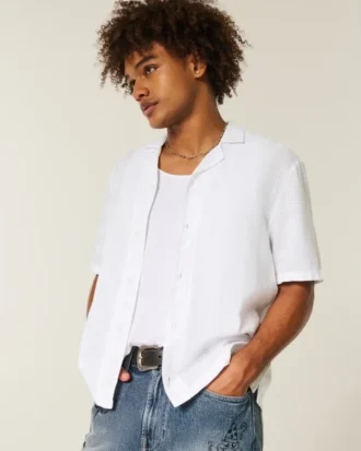 Chemise courte à manches courtes en lin mélangé
