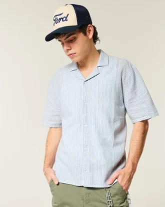 Chemise courte à manches courtes en lin mélangé