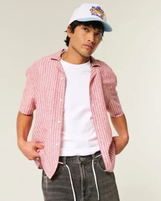 Chemise courte à manches courtes en lin mélangé