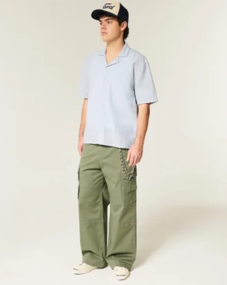 Chemise courte à manches courtes en lin mélangé