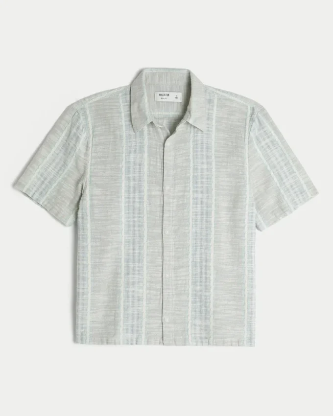 Chemise courte à manches courtes et rayures texturées