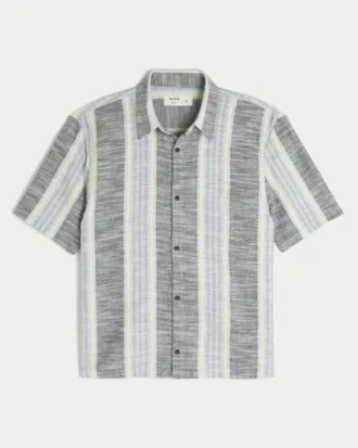 Chemise courte à manches courtes et rayures texturées
