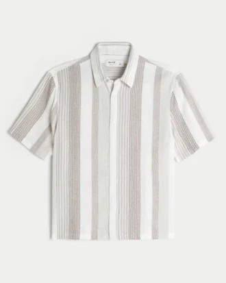 Chemise courte à manches courtes et rayures texturées
