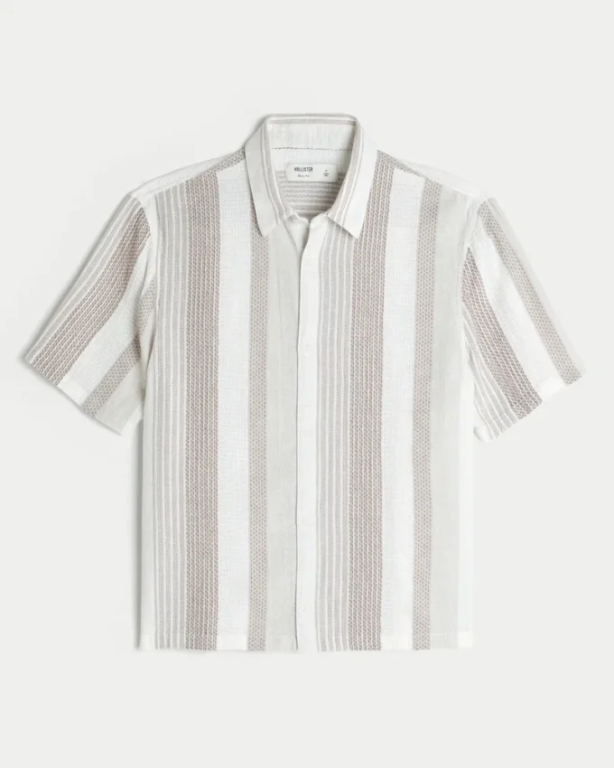 Chemise courte à manches courtes et rayures texturées