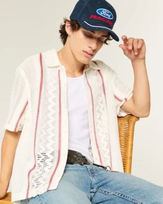 Chemise courte à manches courtes style crochet Chemise courte à manches courtes style crochet