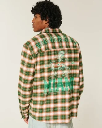 Chemise en flanelle à motif graphique des Hurricanes de l&rsquo;université de Miami
