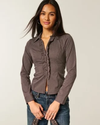 Chemise en popeline stretch style smoking