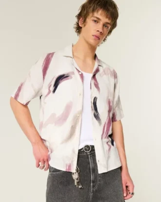 Chemise à manches courtes en lin mélangé