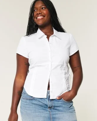 Chemise à manches courtes en popeline