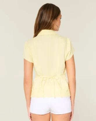 Chemise à manches courtes en popeline extensible brodée