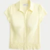 Chemise à manches courtes en popeline extensible brodée Chemise à manches courtes en popeline extensible brodée