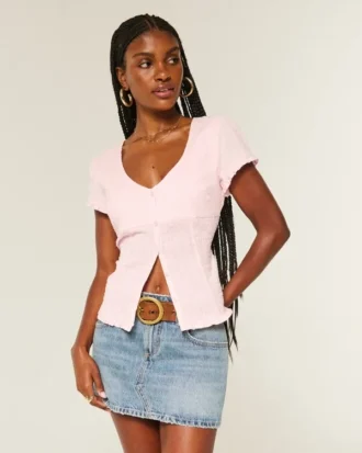 Chemise à manches courtes en popeline extensible texturée