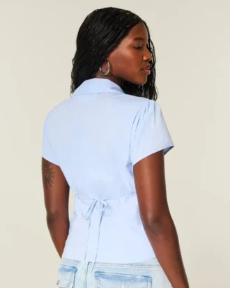 Chemise à manches courtes en popeline stretch boutonnée