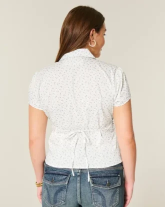 Chemise à manches courtes en popeline stretch boutonnée