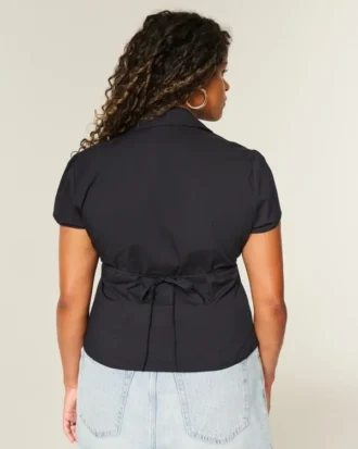 Chemise à manches courtes en popeline stretch boutonnée
