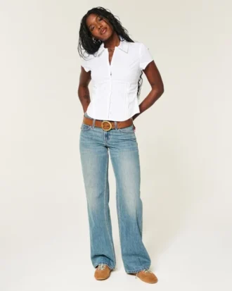 Chemise à manches courtes en popeline stretch boutonnée