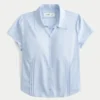 Chemise à manches courtes en popeline stretch boutonnée Chemise à manches courtes en popeline stretch boutonnée